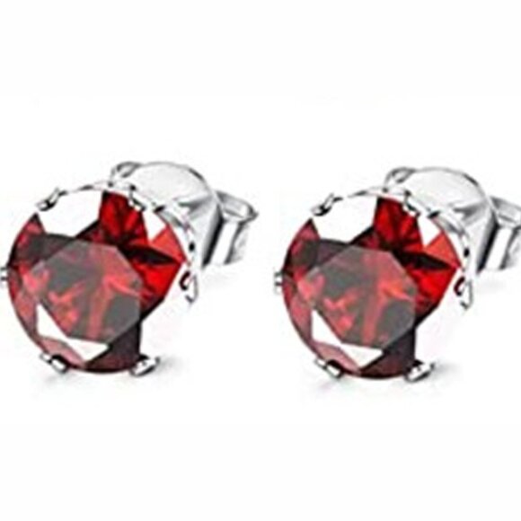 🍁Classic Design Red Birthstone Solitaire Stud Earrings, MLNN1276 - Picture 1 of 2
